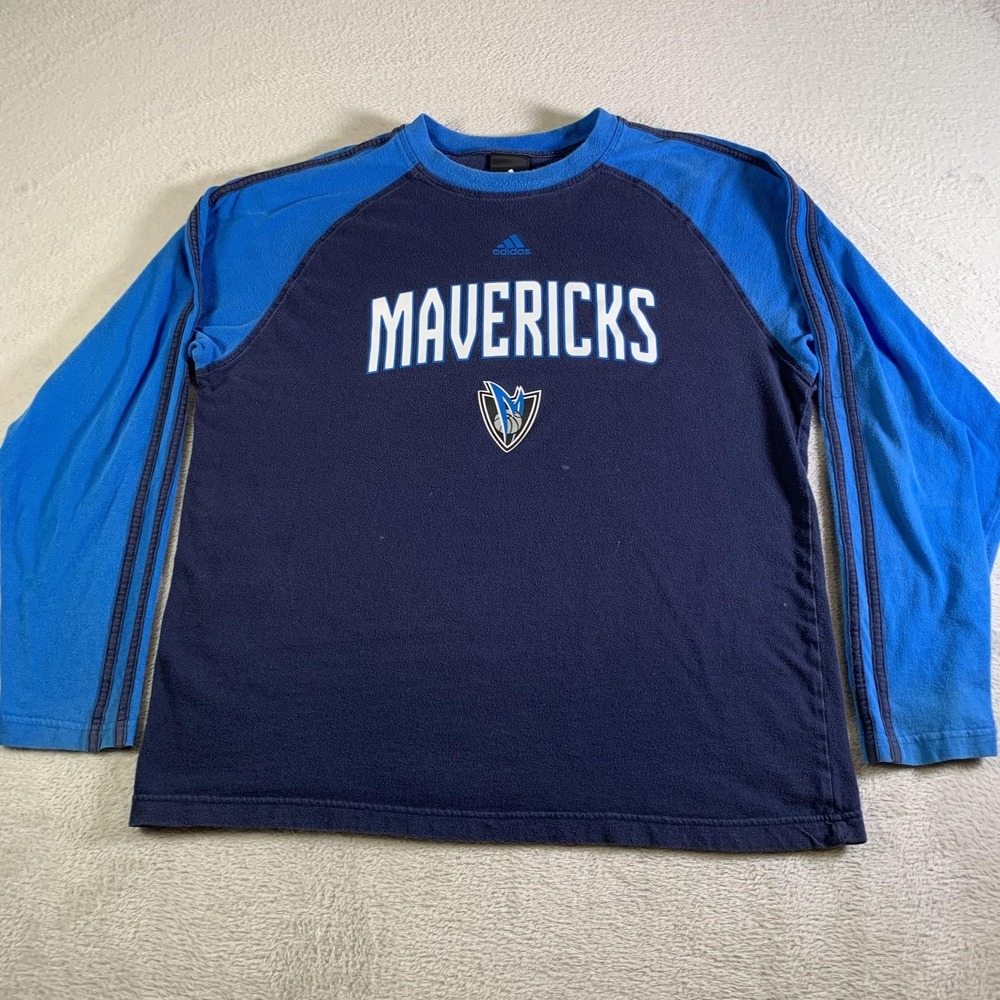 Vintage Dallas Mavericks‎ Shirt Mens Medium Blue Adidas Long Sleeve 2000s FLAW